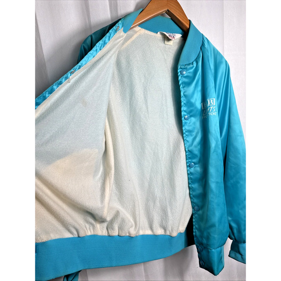 Vintage Turquoise Satin Jacket West Ark Southwestern Native Bar Lights Prod READ - Picture 9 of 14